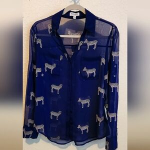 EXPRESS Portofino shirt sheer blue with zebra print